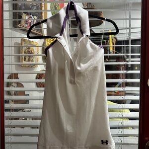 Under Armour White and Purple Sleeveless Collared Halter Top Polo